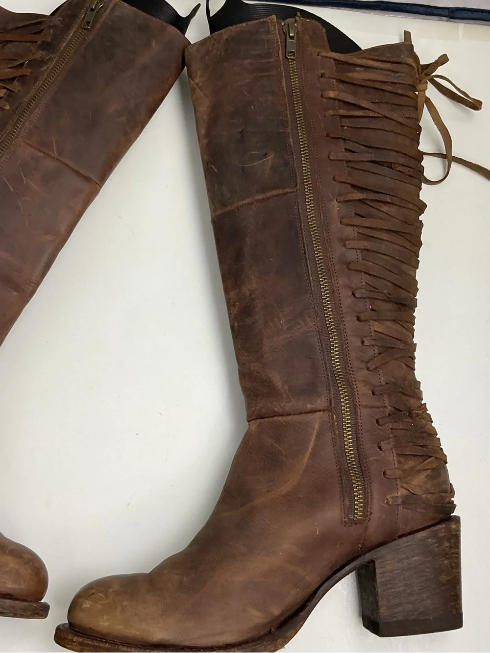 Miss Macie Brown Leather Tall Riding Lace-Back Side Zip Boots Women’s Size 9M